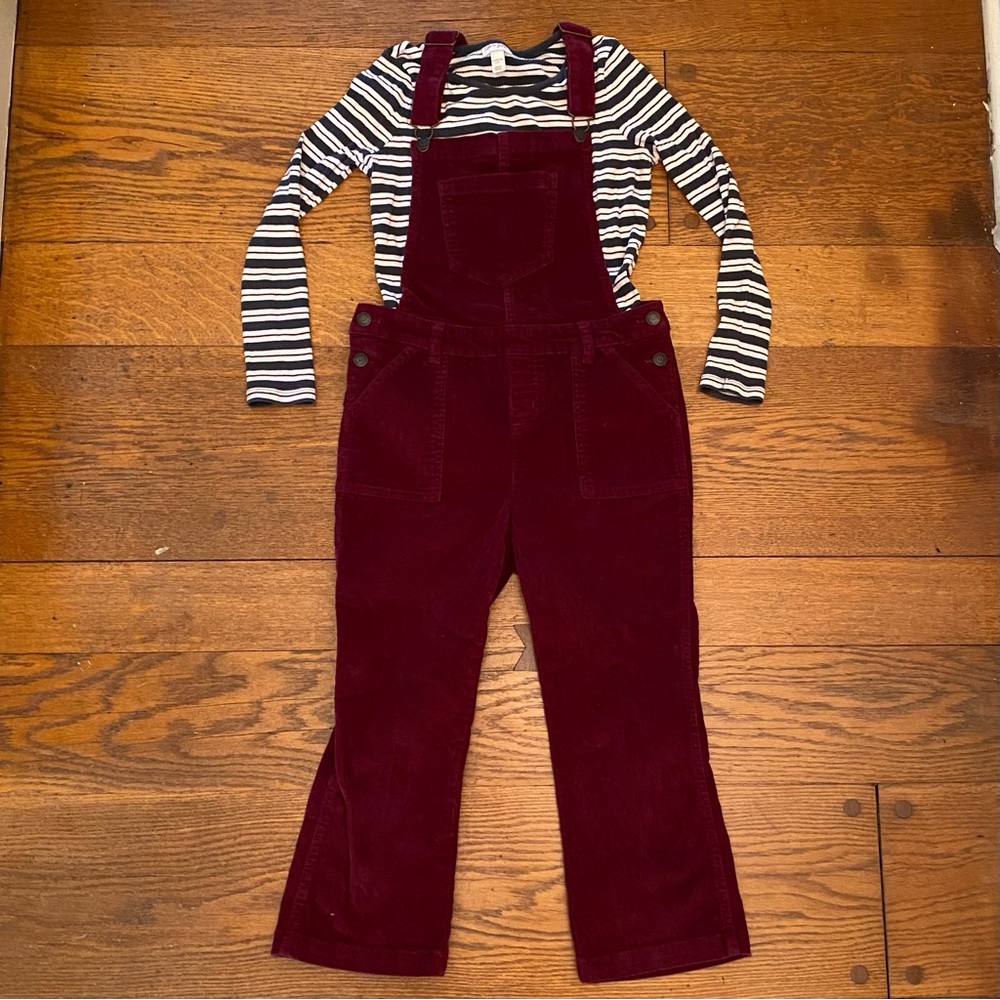 EUC Cat & Jack corduroy overalls and striped long sleeve shirt